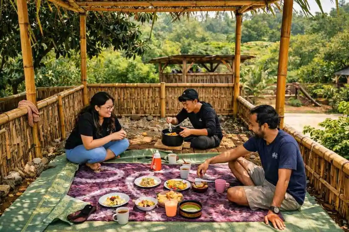Sundanese culinary experience at Farmstay Manangel - traditional cooking class