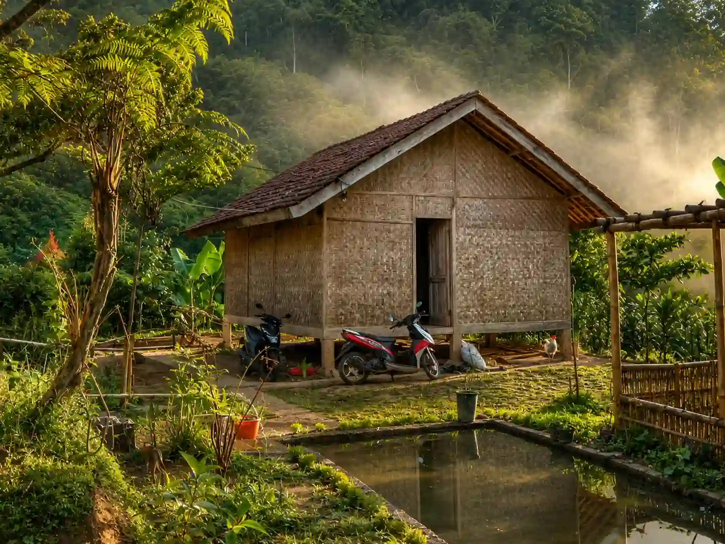 Uyung Room - Traditional bamboo house at Farmstay Manangel